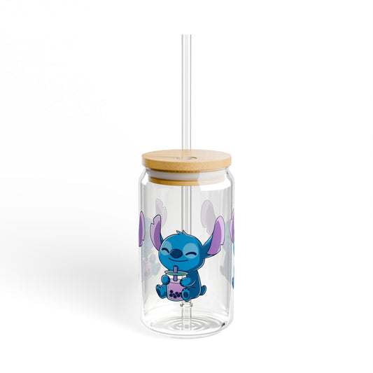Cute Cartoon Stitch Glass - 16oz with Straw